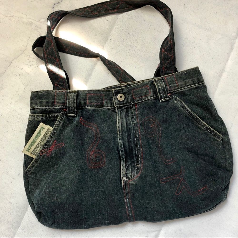 Blu Jean Denim Handbag, cute purse w/ long straps